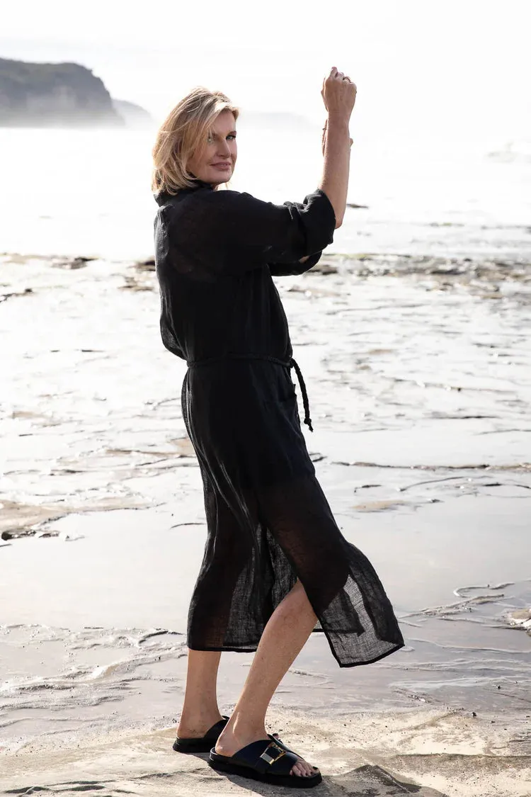 Eadie Desert Linen Duster - Midnight