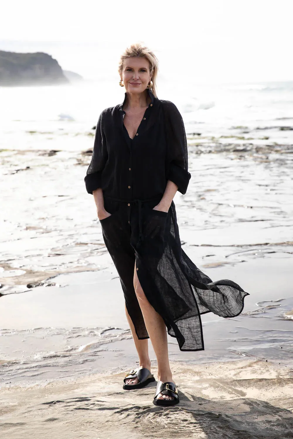 Eadie Desert Linen Duster - Midnight