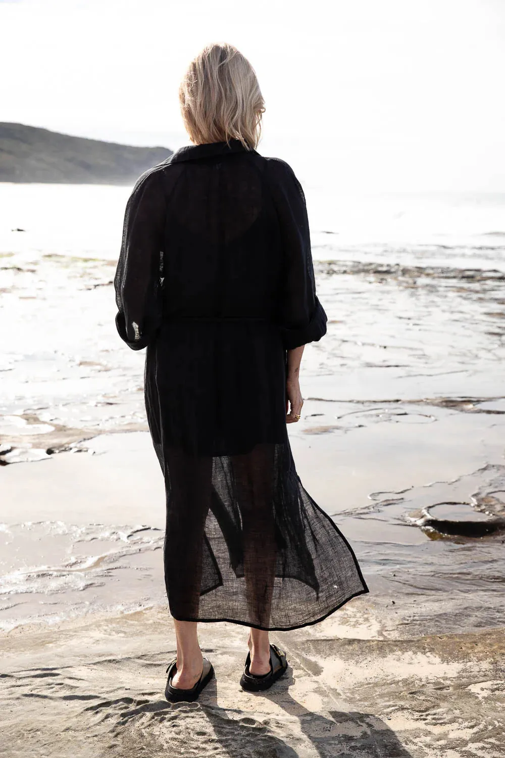 Eadie Desert Linen Duster - Midnight