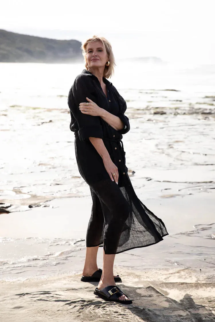 Eadie Desert Linen Duster - Midnight