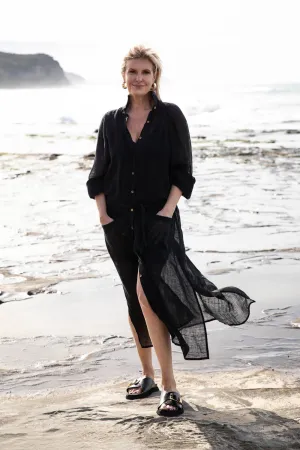 Eadie Desert Linen Duster - Midnight
