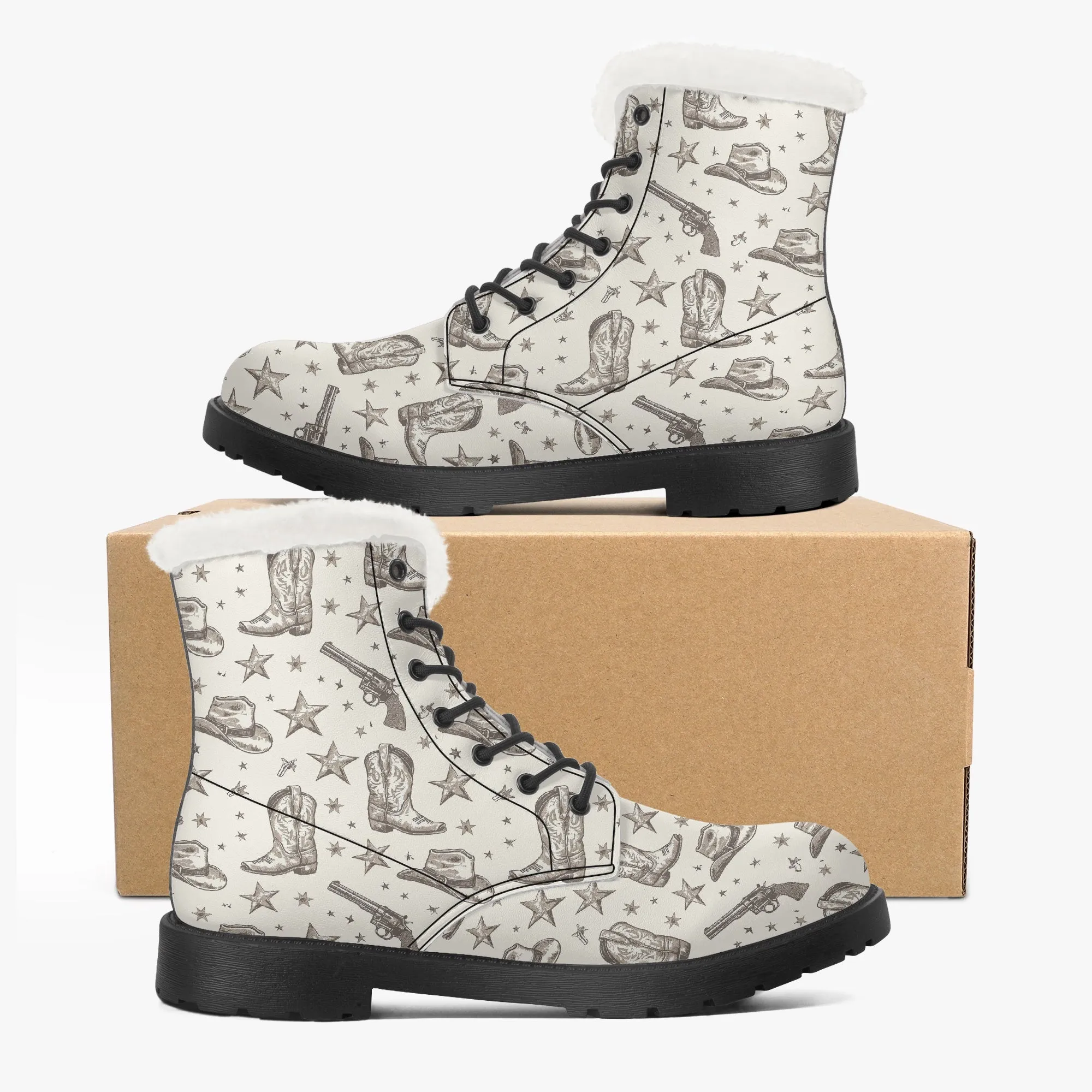 Faux Fur Leather Boots Country and Western