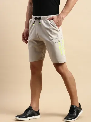 Men Beige Typography Printed Mid-Rise Sports Shorts