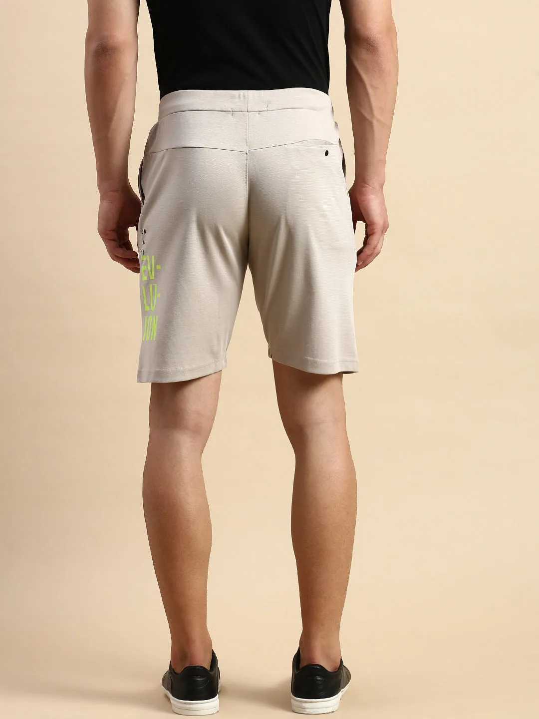Men Beige Typography Printed Mid-Rise Sports Shorts
