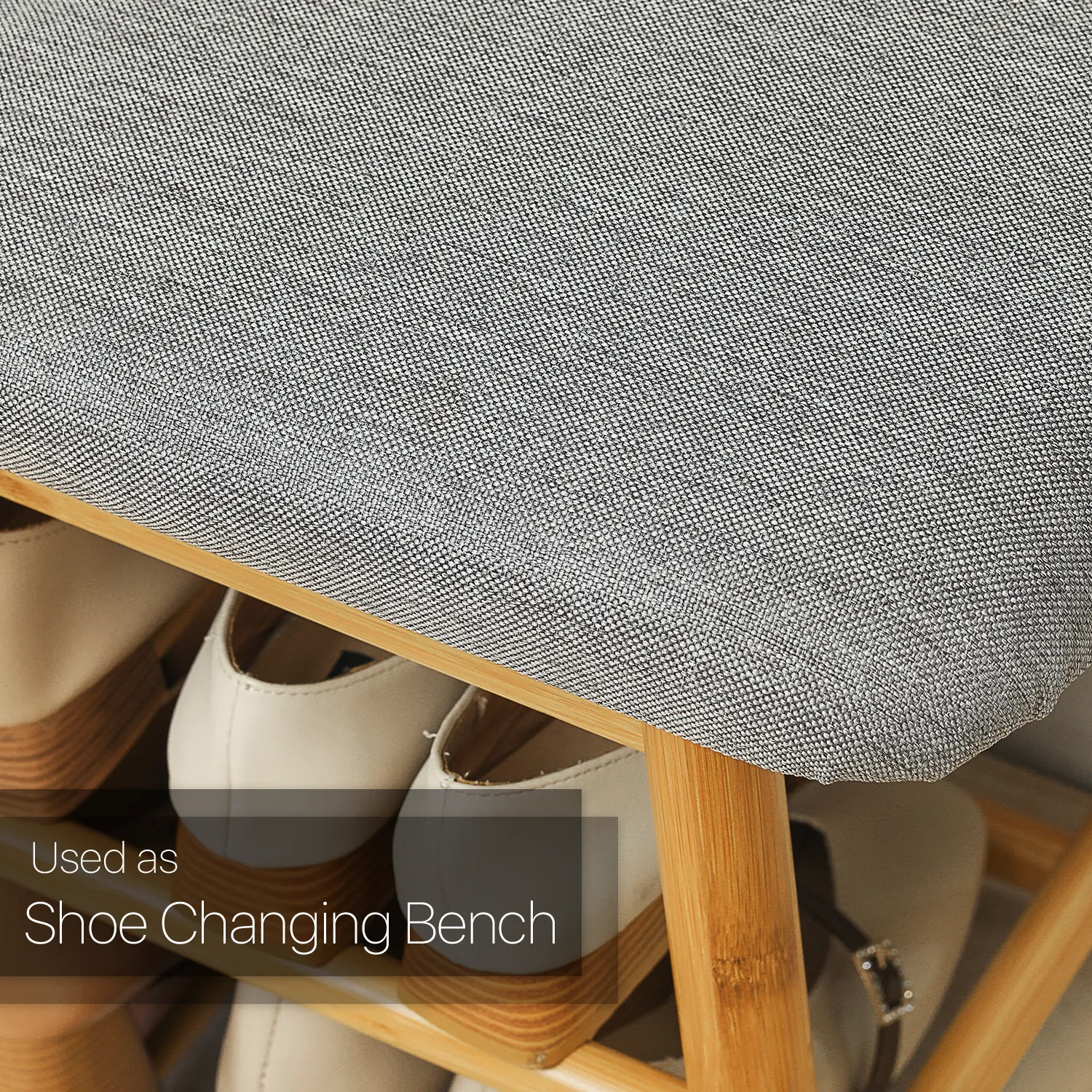 Shoe Rack Organizer Stool - Upholstered Changing Bench - Natural