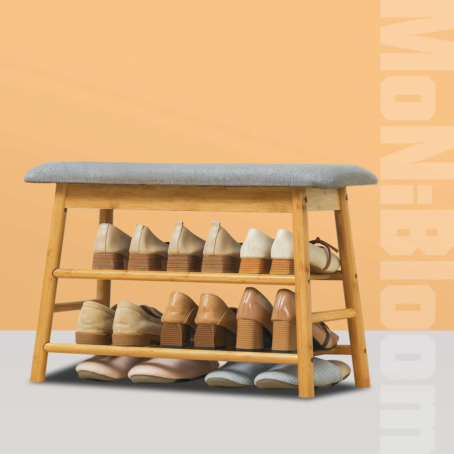 Shoe Rack Organizer Stool - Upholstered Changing Bench - Natural