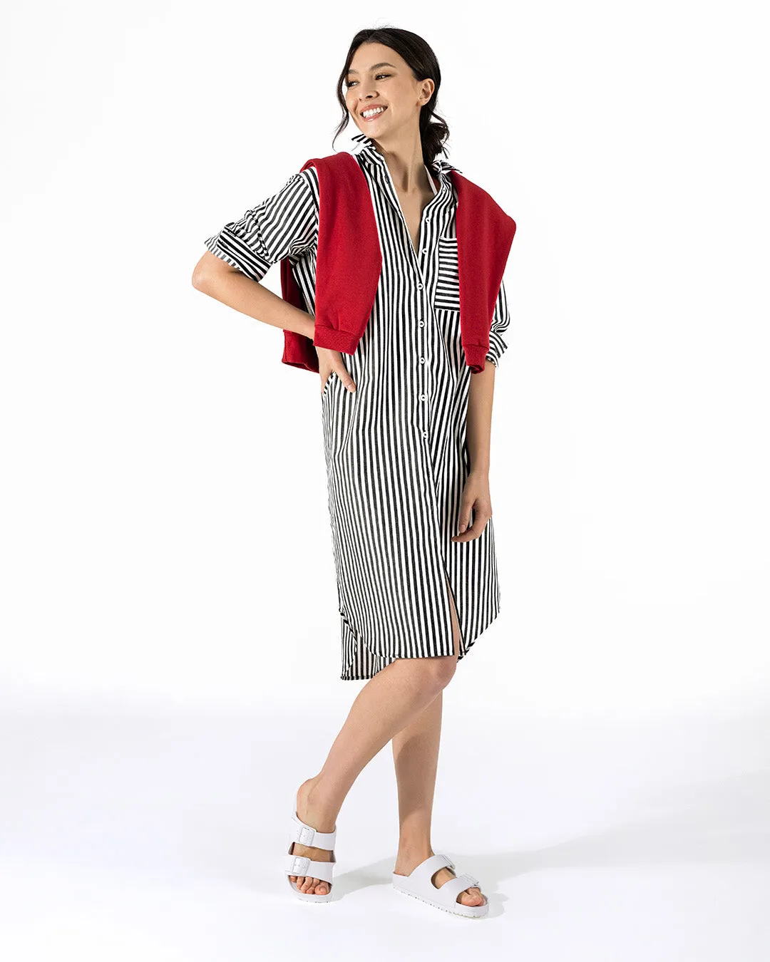 Sofia Shirtdress - Black and White Stripe