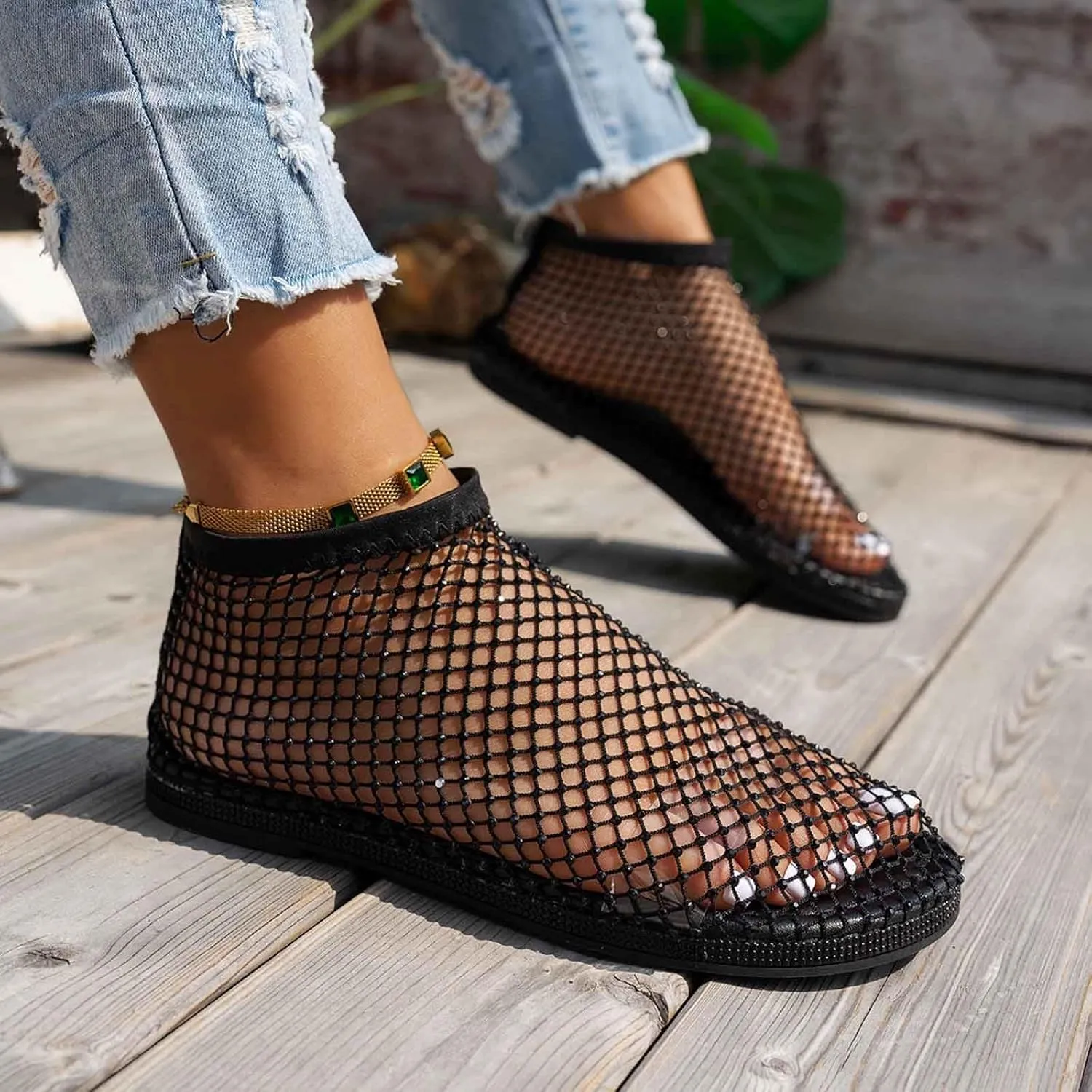 Stylish Comfortable Women's Sandals Flat Casual Summer Fashion Beach Vacation Rhinestone Barefoot Design