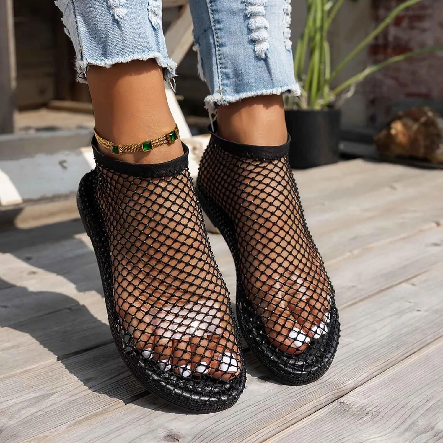 Stylish Comfortable Women's Sandals Flat Casual Summer Fashion Beach Vacation Rhinestone Barefoot Design