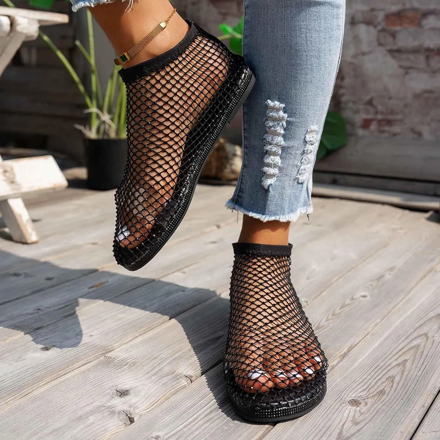 Stylish Comfortable Women's Sandals Flat Casual Summer Fashion Beach Vacation Rhinestone Barefoot Design