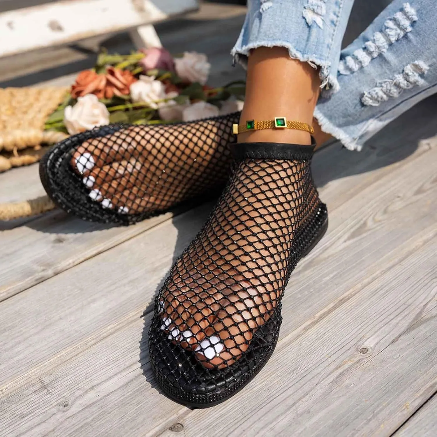 Stylish Comfortable Women's Sandals Flat Casual Summer Fashion Beach Vacation Rhinestone Barefoot Design