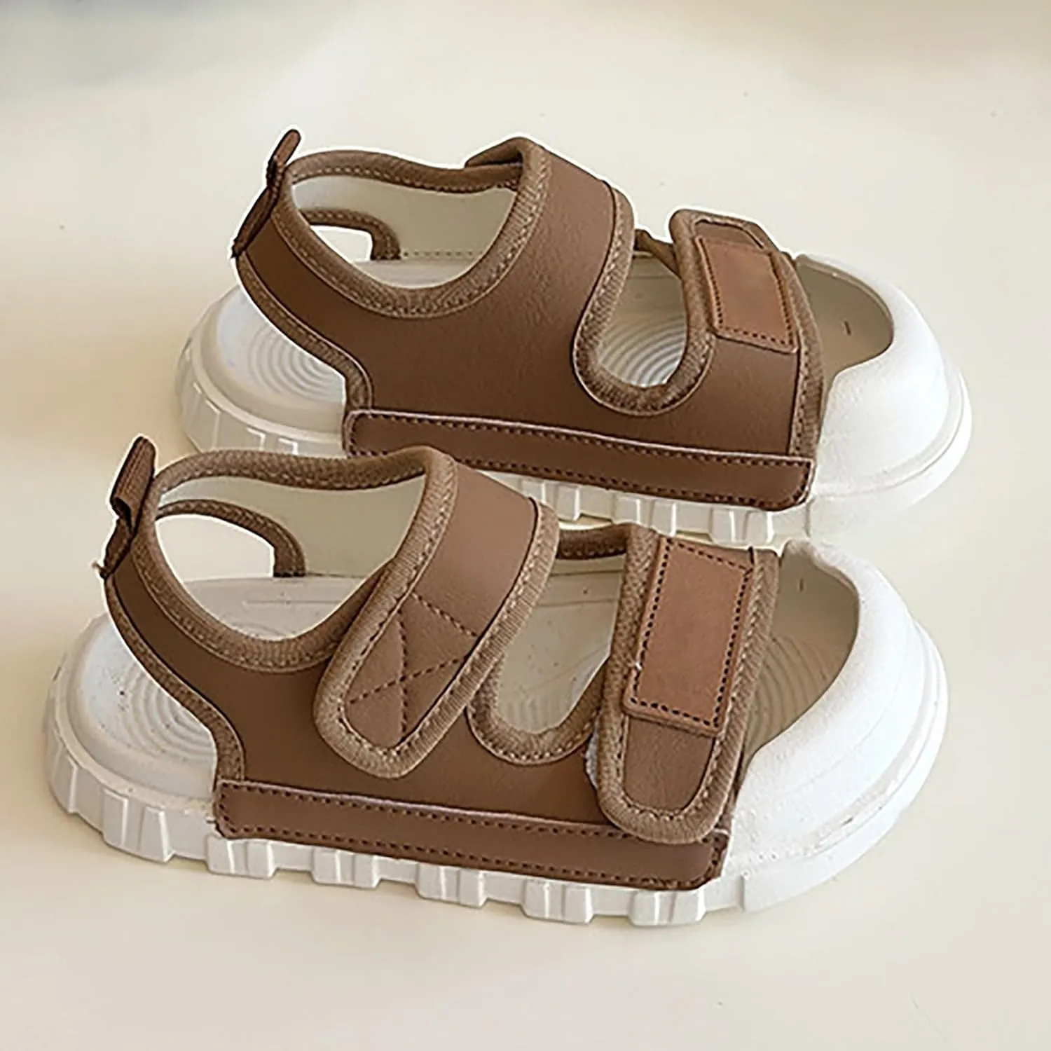 Toddler Leather Foam Sandals Non Slip Open Toe 2 Strap Barefoot Sandals Baby Unisex Summer Casual Beach Water Shoes