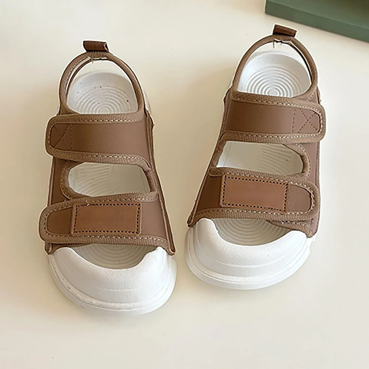 Toddler Leather Foam Sandals Non Slip Open Toe 2 Strap Barefoot Sandals Baby Unisex Summer Casual Beach Water Shoes