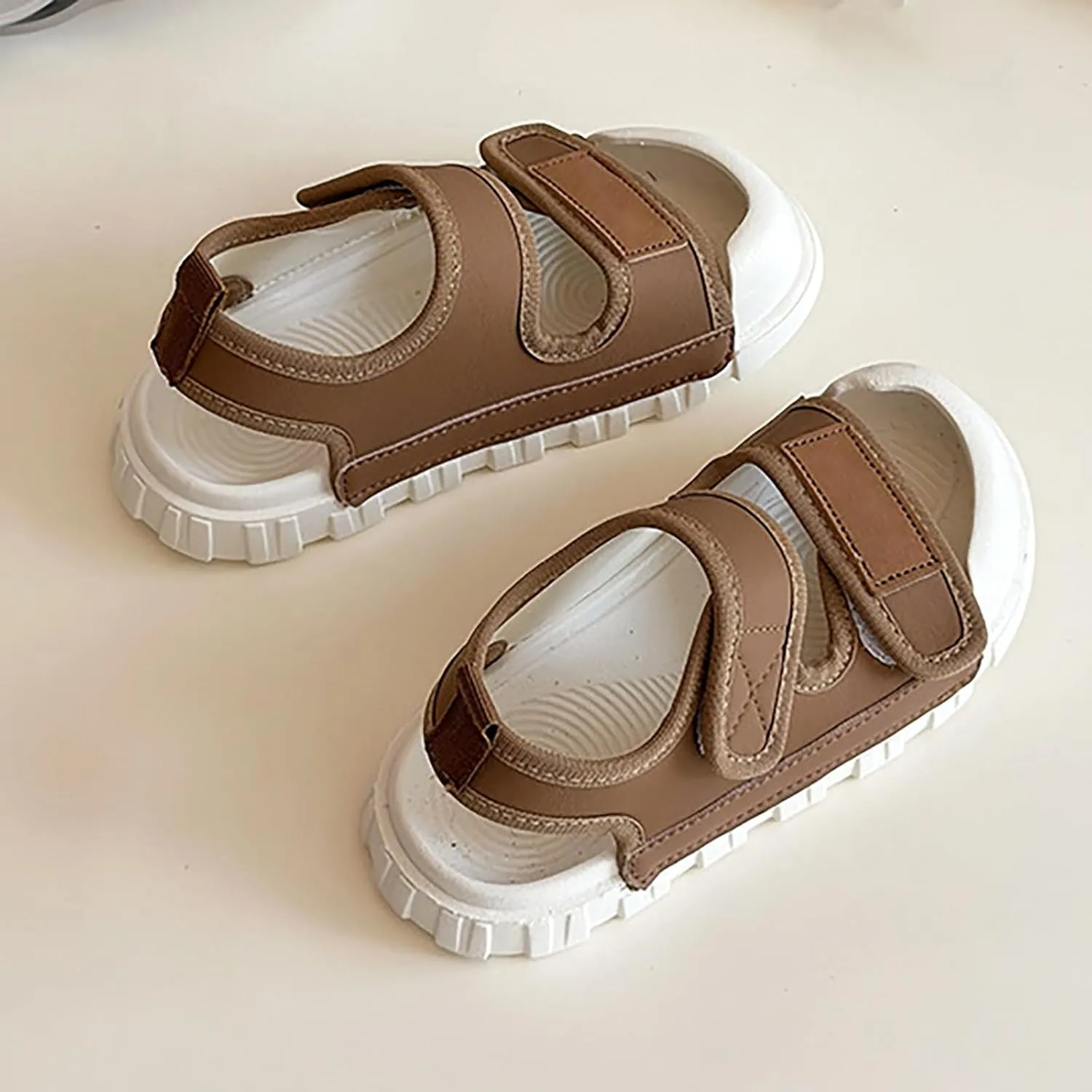 Toddler Leather Foam Sandals Non Slip Open Toe 2 Strap Barefoot Sandals Baby Unisex Summer Casual Beach Water Shoes