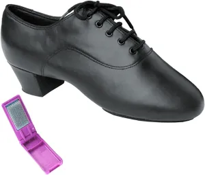 Very Fine Dance Shoes - Mens Latin, Rhythm, Waltz Ballroom Dance Shoes - S417-1.5-inch Heel and Foldable Brush Bundle - Black Leather - 7