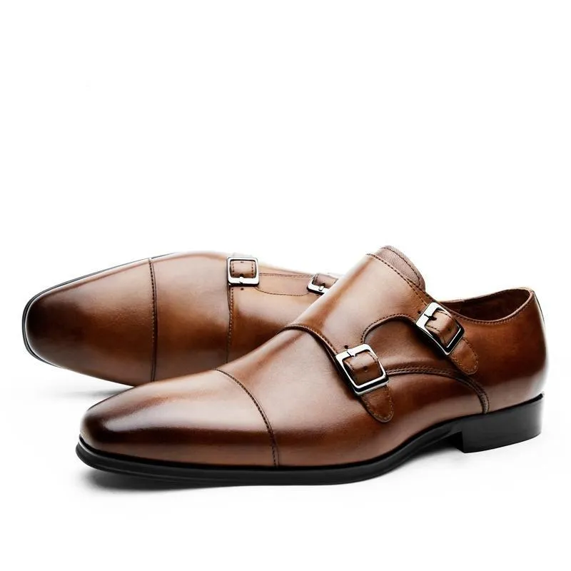 West Louis Luxury Genuine Leather Oxford Shoes With Double Buckle