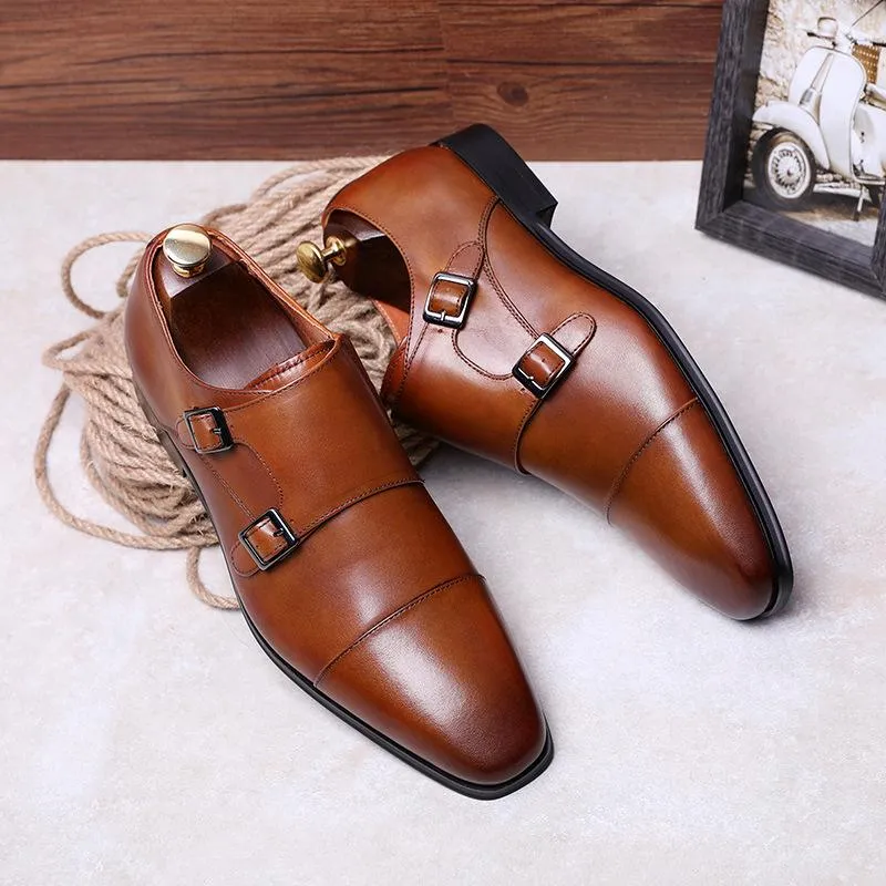 West Louis Luxury Genuine Leather Oxford Shoes With Double Buckle