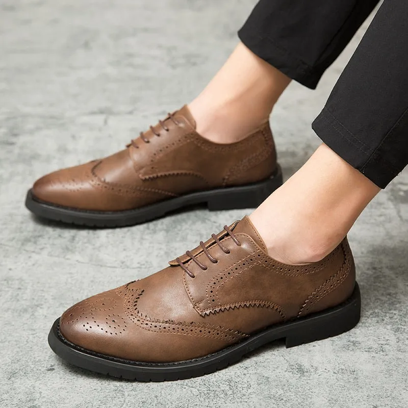 West Louis Men Brogue British Casual Leather Dress Shoes