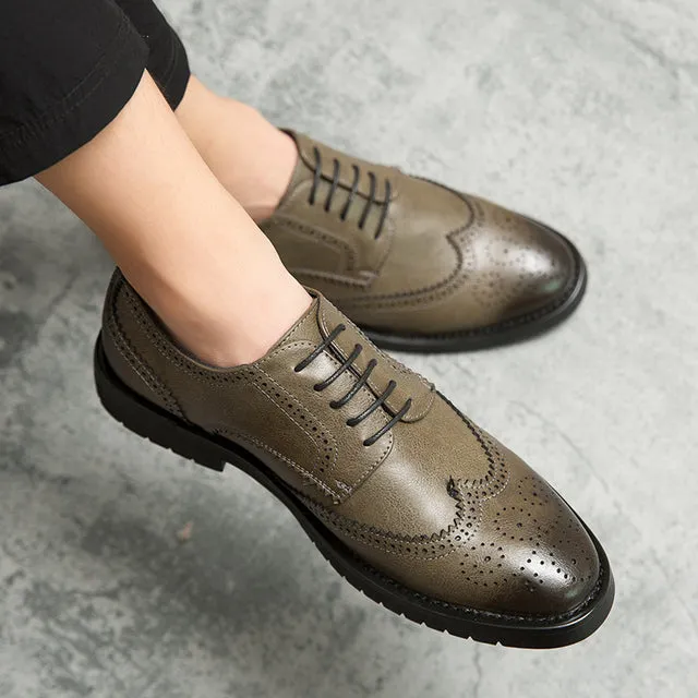 West Louis Men Brogue British Casual Leather Dress Shoes