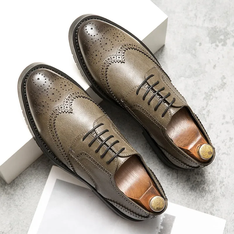 West Louis Men Brogue British Casual Leather Dress Shoes