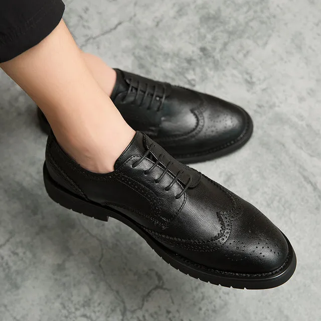 West Louis Men Brogue British Casual Leather Dress Shoes