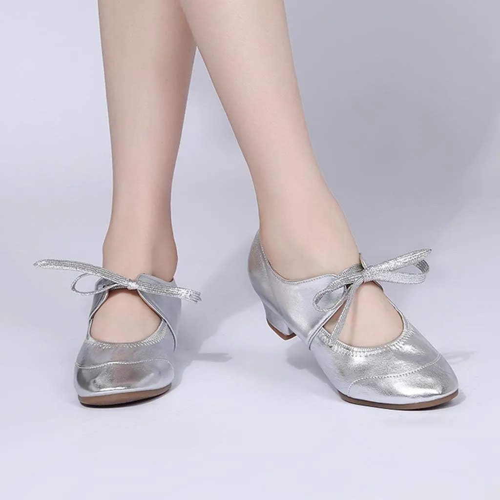 Women's Leather Tap Shoe Latin Dancing Shoes Mid Heel Character Ballroom Wedding Ballet Dance Shoe for Women