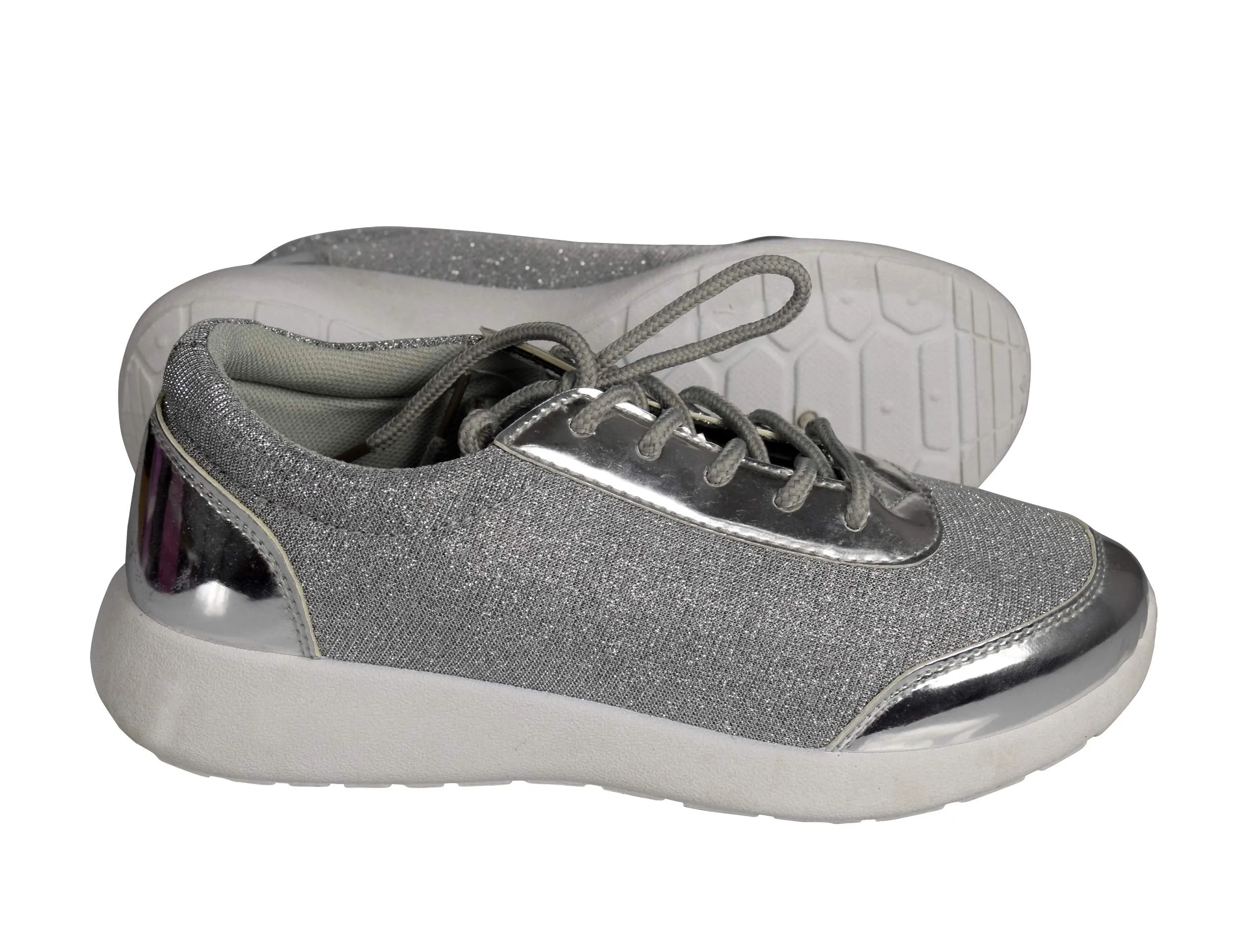 Womens Sparkling Glitter Lace Up Platform Elastic Sneakers