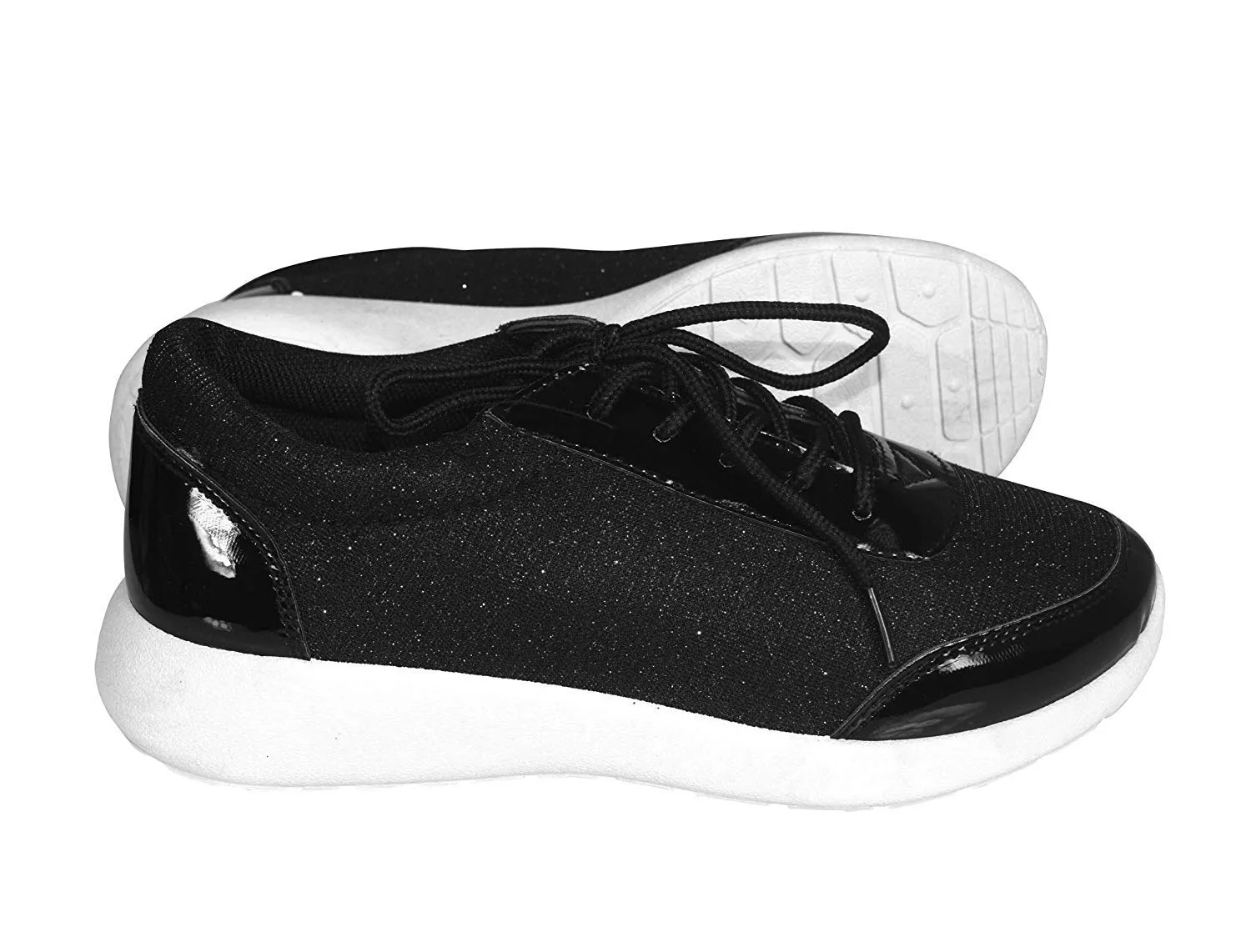 Womens Sparkling Glitter Lace Up Platform Elastic Sneakers