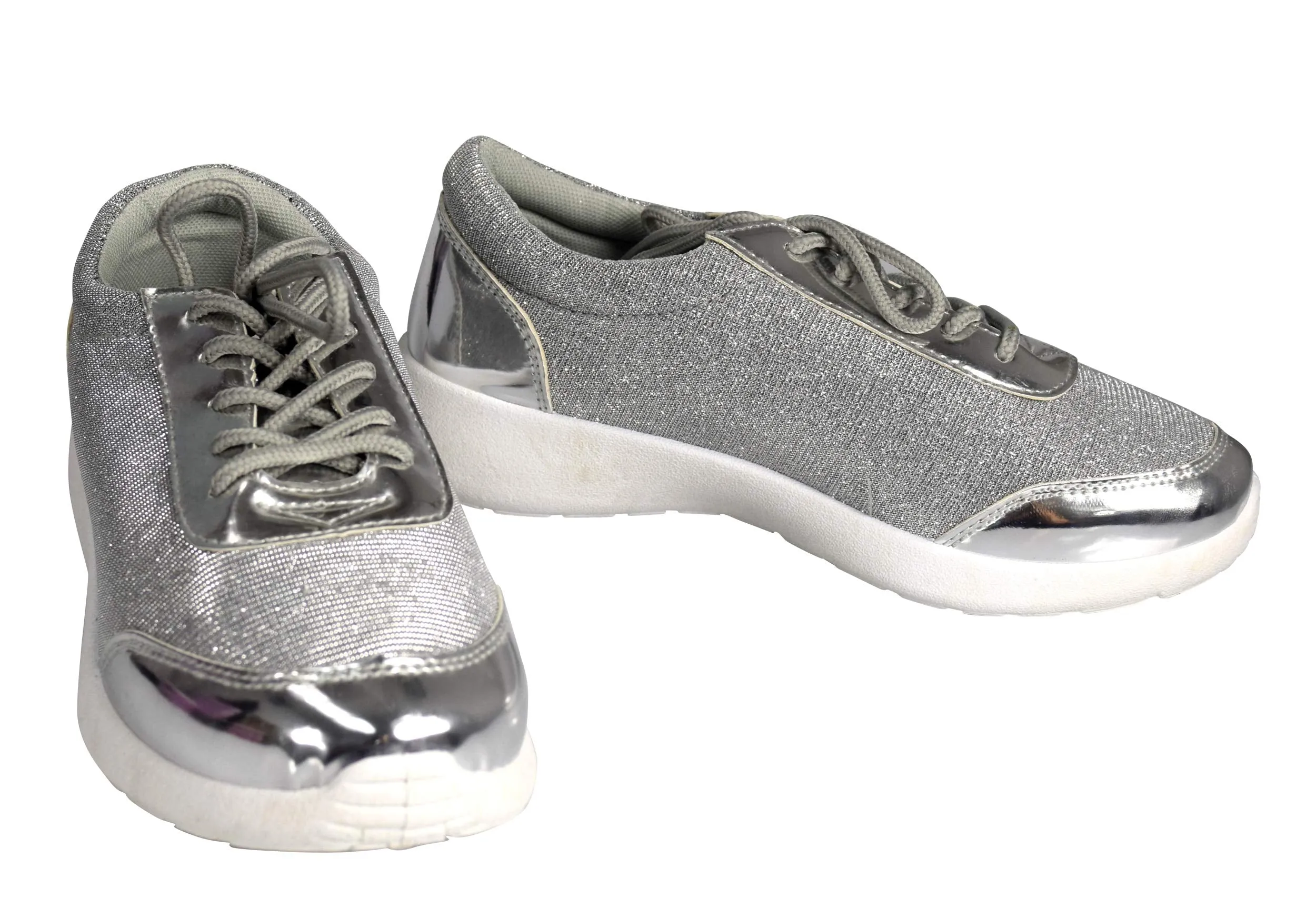 Womens Sparkling Glitter Lace Up Platform Elastic Sneakers