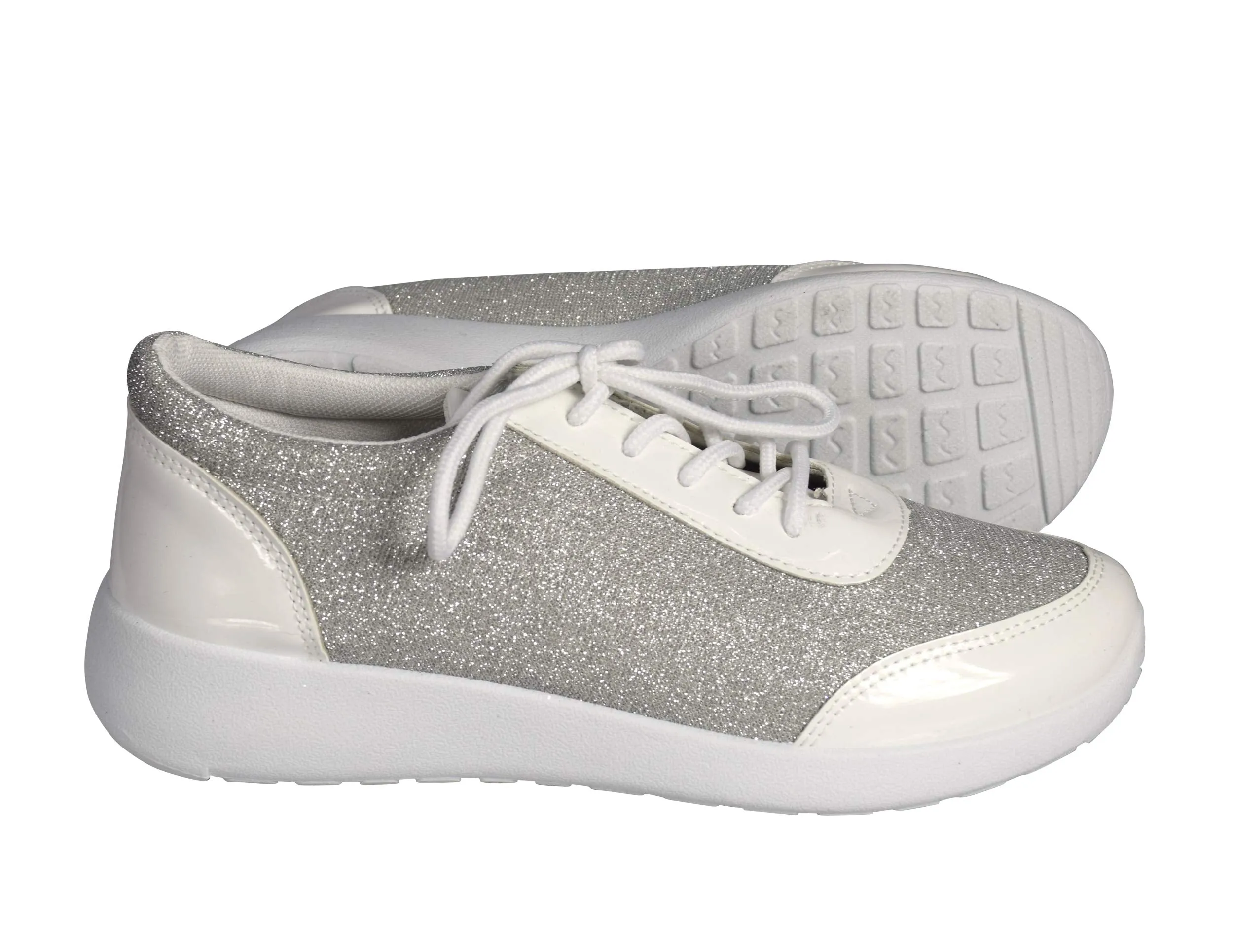 Womens Sparkling Glitter Lace Up Platform Elastic Sneakers