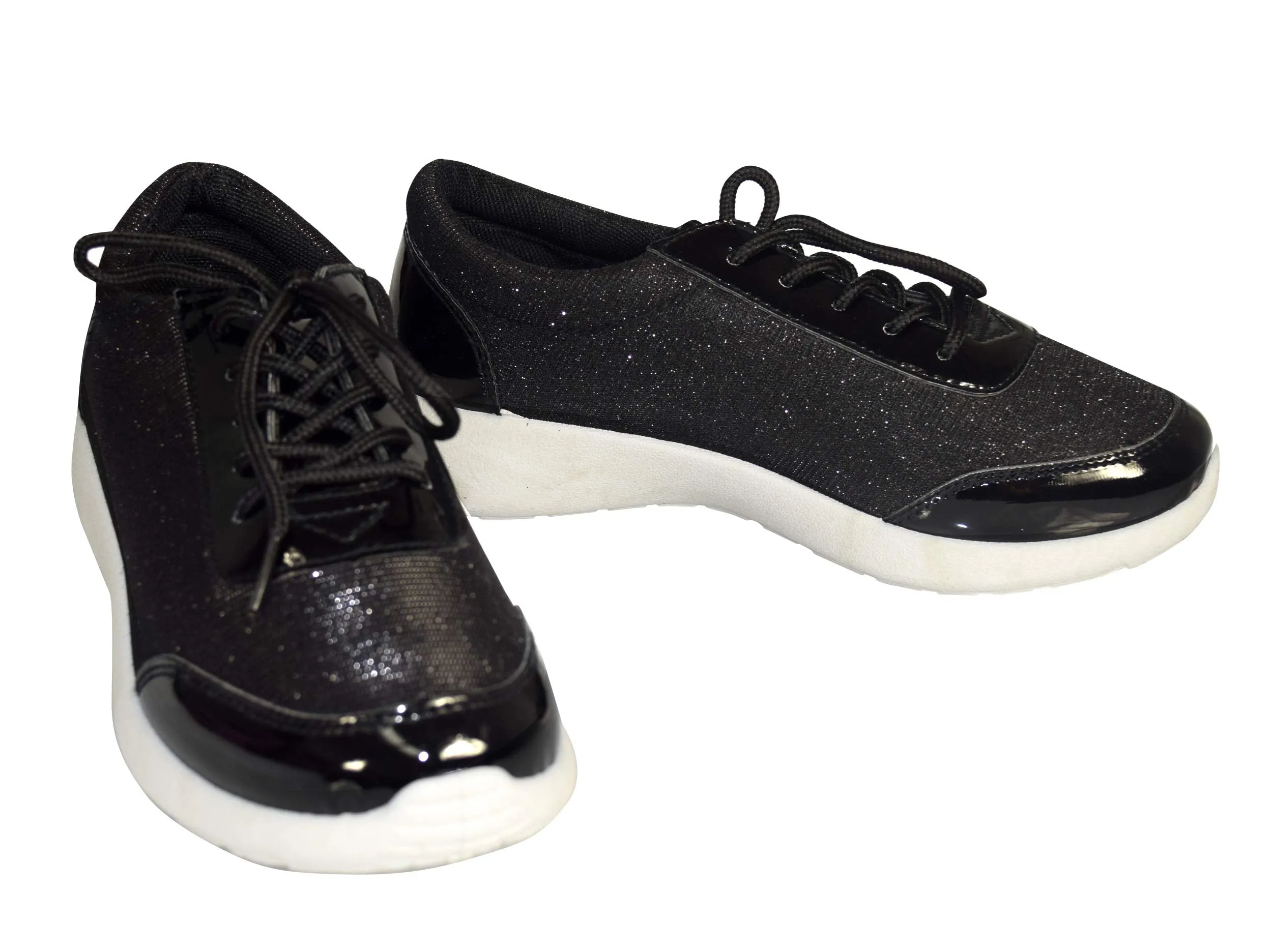 Womens Sparkling Glitter Lace Up Platform Elastic Sneakers