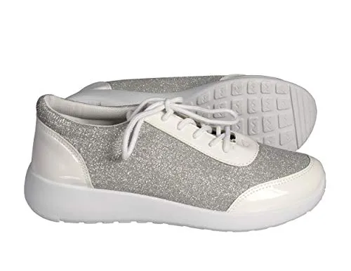 Womens Sparkling Glitter Lace Up Platform Elastic Sneakers