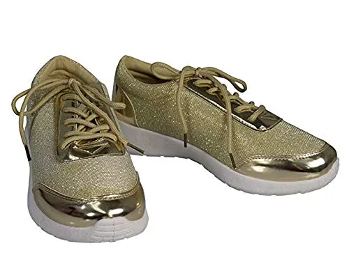 Womens Sparkling Glitter Lace Up Platform Elastic Sneakers