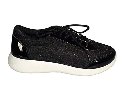 Womens Sparkling Glitter Lace Up Platform Elastic Sneakers