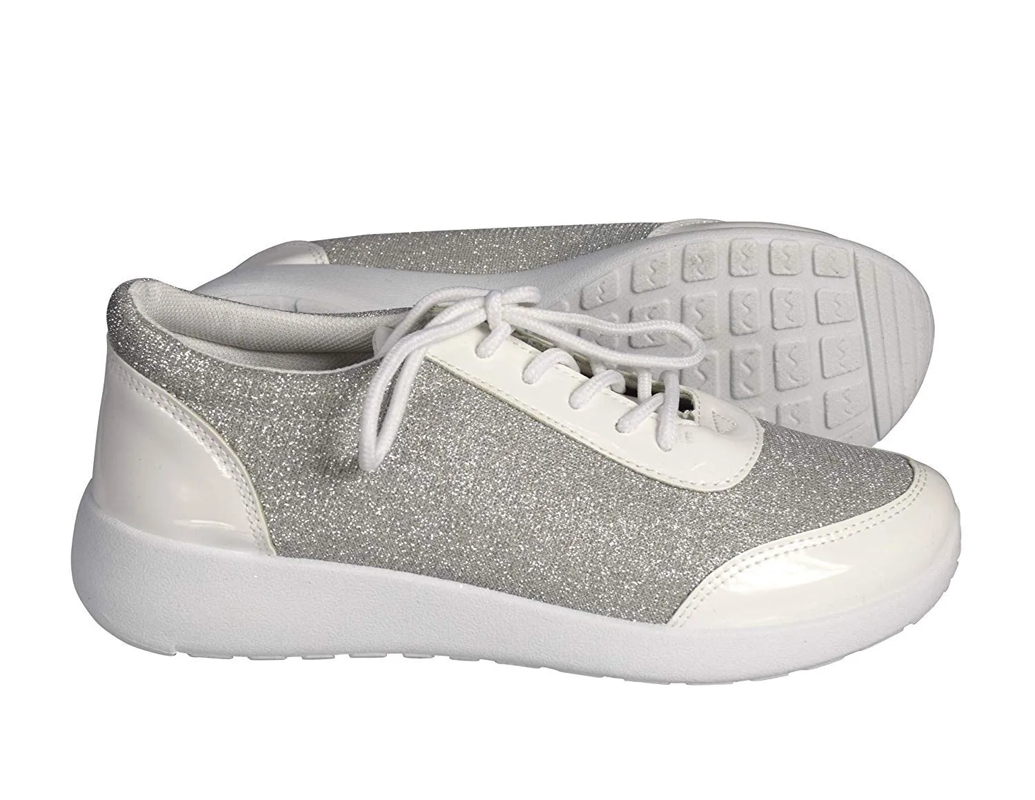 Womens Sparkling Glitter Lace Up Platform Elastic Sneakers