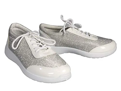 Womens Sparkling Glitter Lace Up Platform Elastic Sneakers