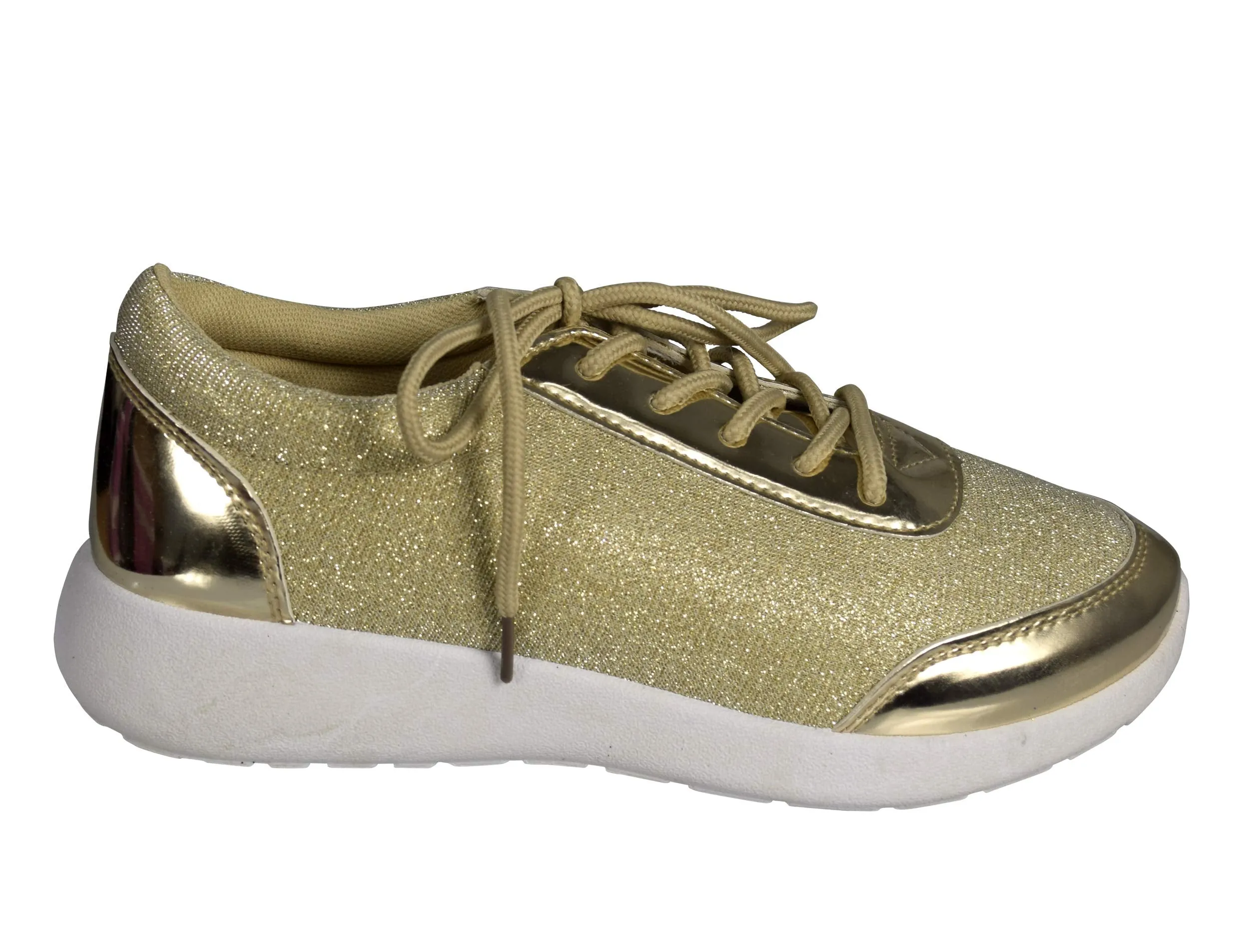 Womens Sparkling Glitter Lace Up Platform Elastic Sneakers
