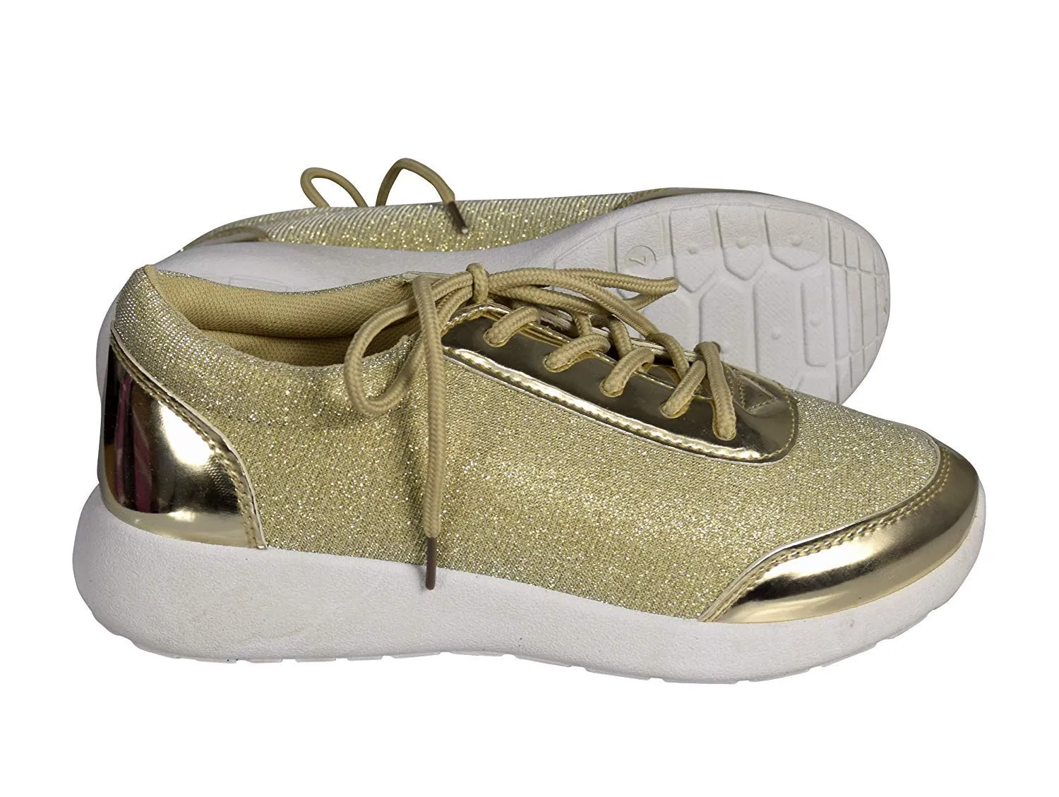 Womens Sparkling Glitter Lace Up Platform Elastic Sneakers