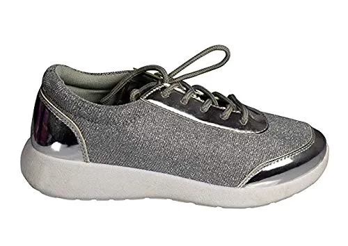 Womens Sparkling Glitter Lace Up Platform Elastic Sneakers