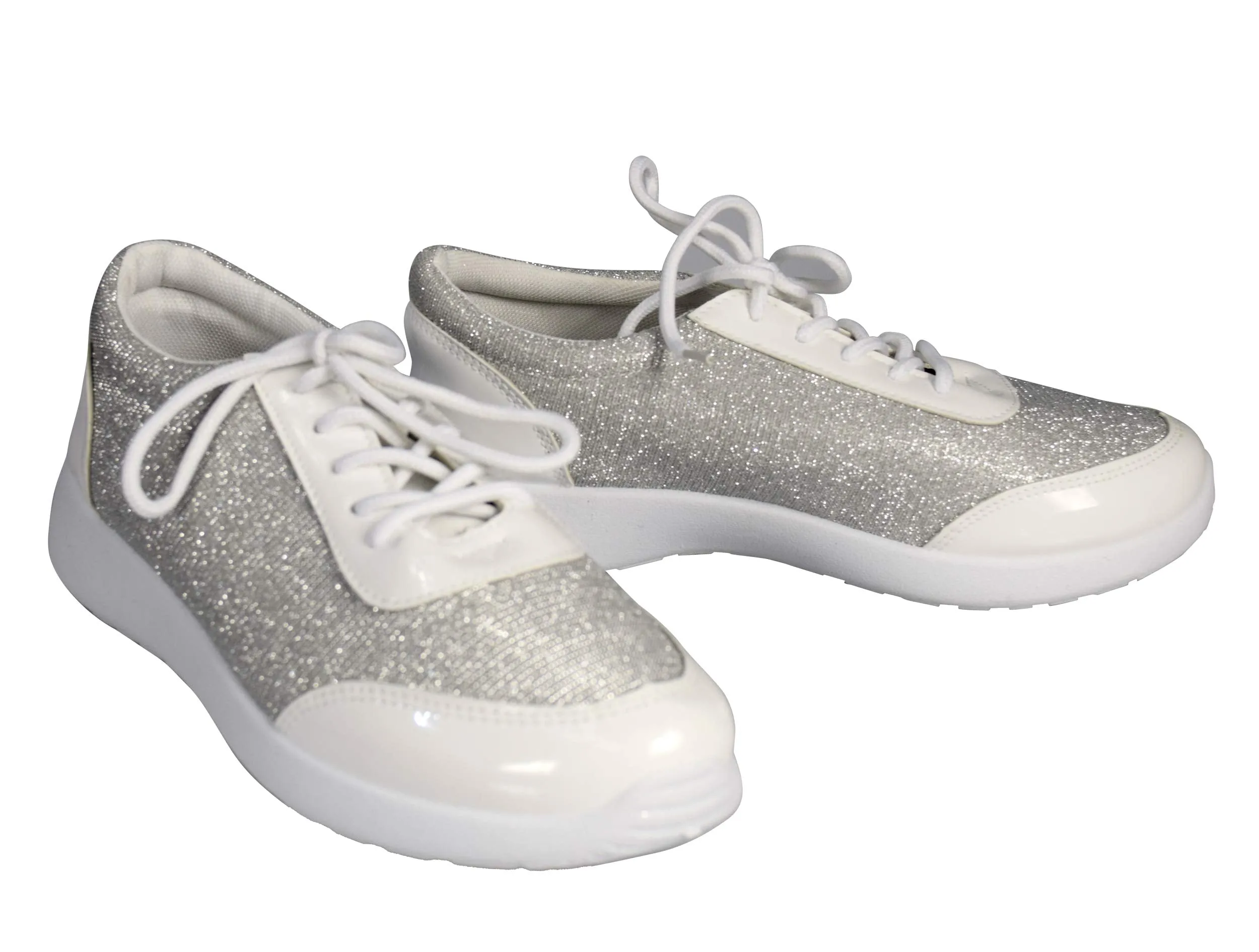 Womens Sparkling Glitter Lace Up Platform Elastic Sneakers